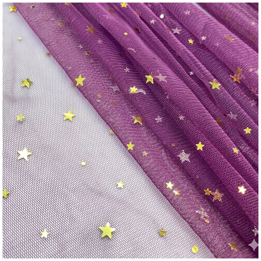 Glitter Tulle Fabric Roll With Star Moon Sequins for Tutu, Bridal Veil, Wedding Decor