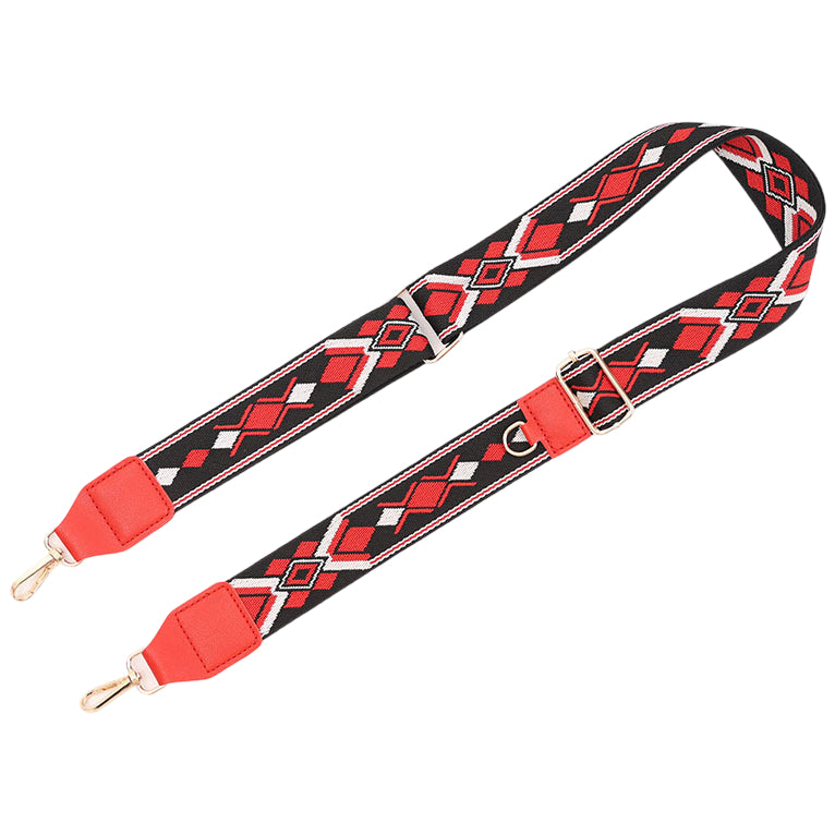 Adjustable Purse Strap With Crazy Horse Leather Ends and Jacquard Embroidery