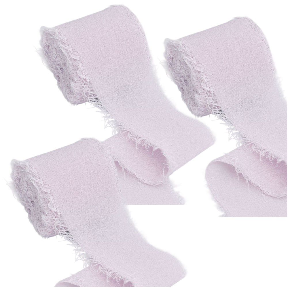 Chiffon Ribbon 1.5 Inch by 16.40yds Handmade Fringe Silk Ribbon for Gift Wrapping Wedding Bouquet and DIY Crafts, Pack of 3