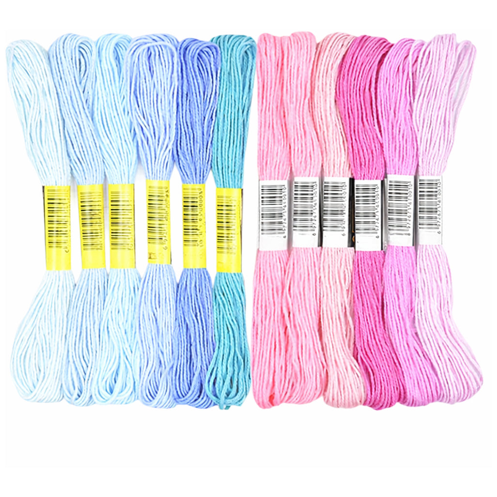 12 Skeins Embroidery Floss 6 Ply Polyester Variegated Threads 105 Yards for Cross Stitch Bracelet Knitting Craft