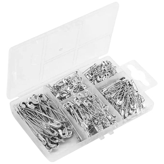 250 Pack Silver Safety Pins Set in 4 Sizes for Sewing, Clothing, Crafts, and DIY Use