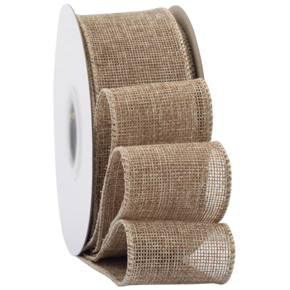 2.5 Inch x 10 Yards Natural Burlap Wired Ribbon Faux Linen for Bows, Wreaths, and Decorations
