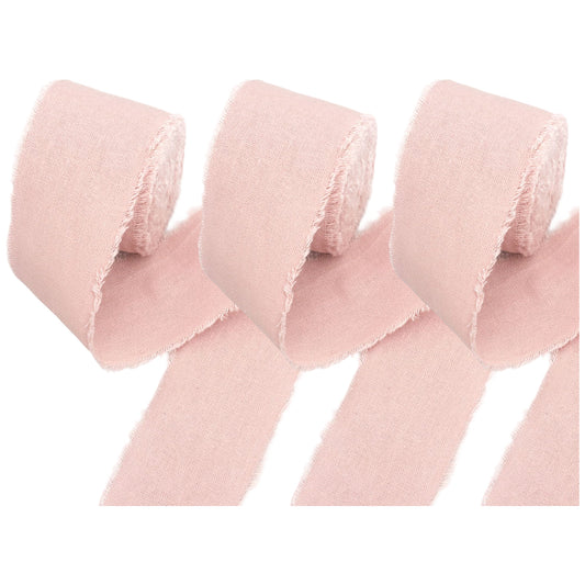 1.5 Inch Cotton Frayed Fabric Ribbon 15 Yards for Crafts and Wedding Decorations, Pack of 3