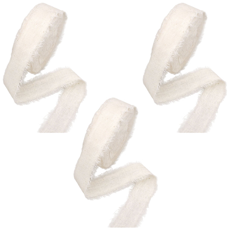 Cotton Frayed Fringe Ribbon 0.79 Inch x 18 Yards for DIY Crafts Wedding Gift Wrapping, Pack of 3
