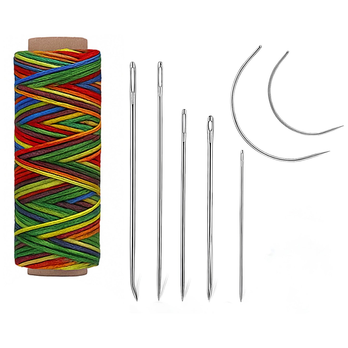 Waxed Thread Upholstery Needle Set with 7 Hand Sewing Needles for Leather Repair