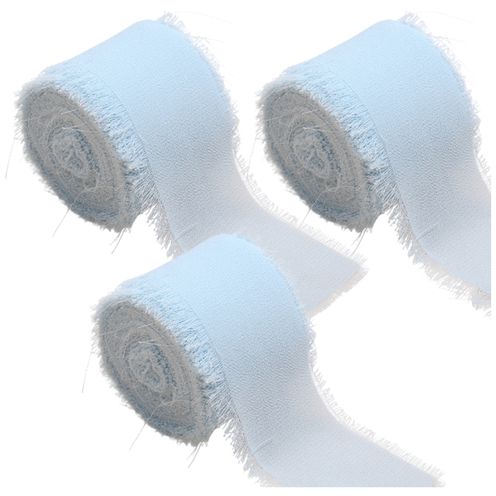 Chiffon Ribbon 1.5 Inch by 16.40yds Handmade Fringe Silk Ribbon for Gift Wrapping Wedding Bouquet and DIY Crafts, Pack of 3
