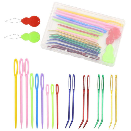 19Pcs Yarn Needles Set with Bent, Darning, Large-Eye Plastic Needles for Knitting, Crochet, and Sewing