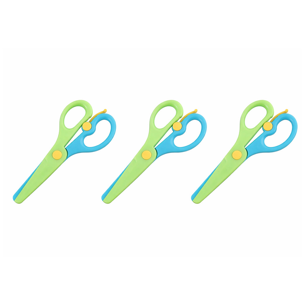 Kids Training Scissors Safety Scissors with Lever for Preschool Crafts and School Use, Pack of 3