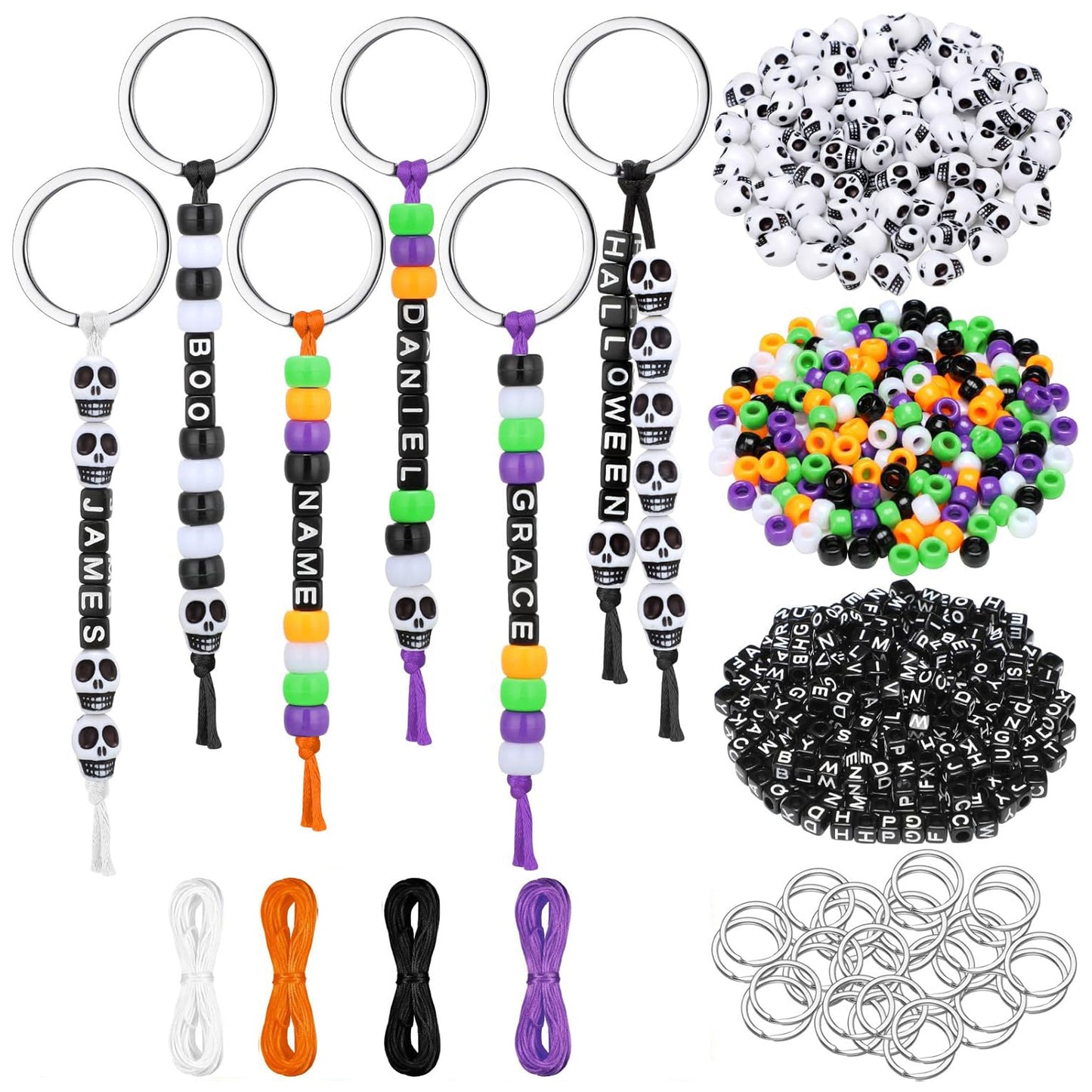 DIY Bead Keychain Kit with Alphabet Letter Beads Adjustable Strings and Jewelry Accessories, Pack of 564