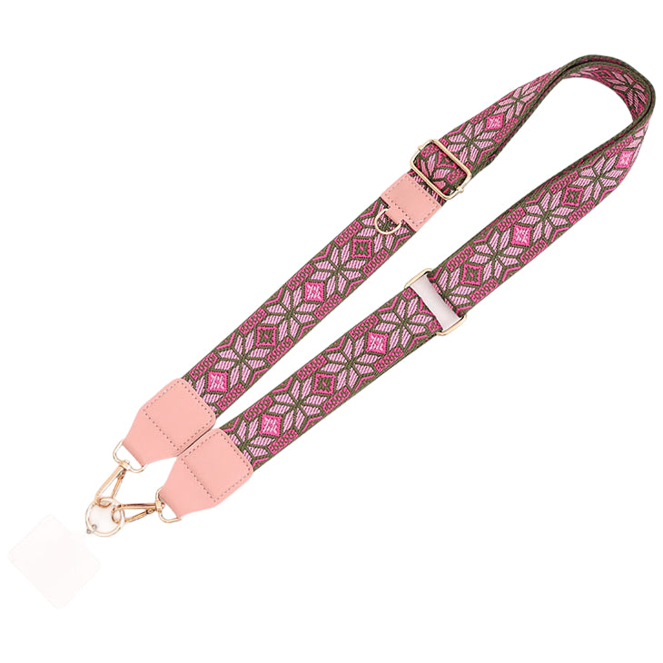 Adjustable Purse Strap With Crazy Horse Leather Ends and Jacquard Embroidery