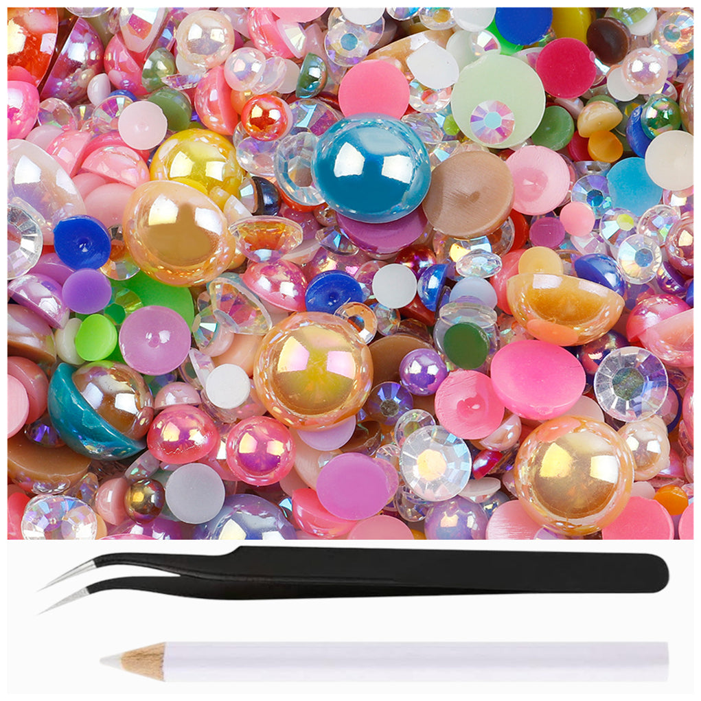 30g Mixed Flatback Rhinestones and Half Pearls for DIY Crafts Shoes Nails Tumblers Garments Bags