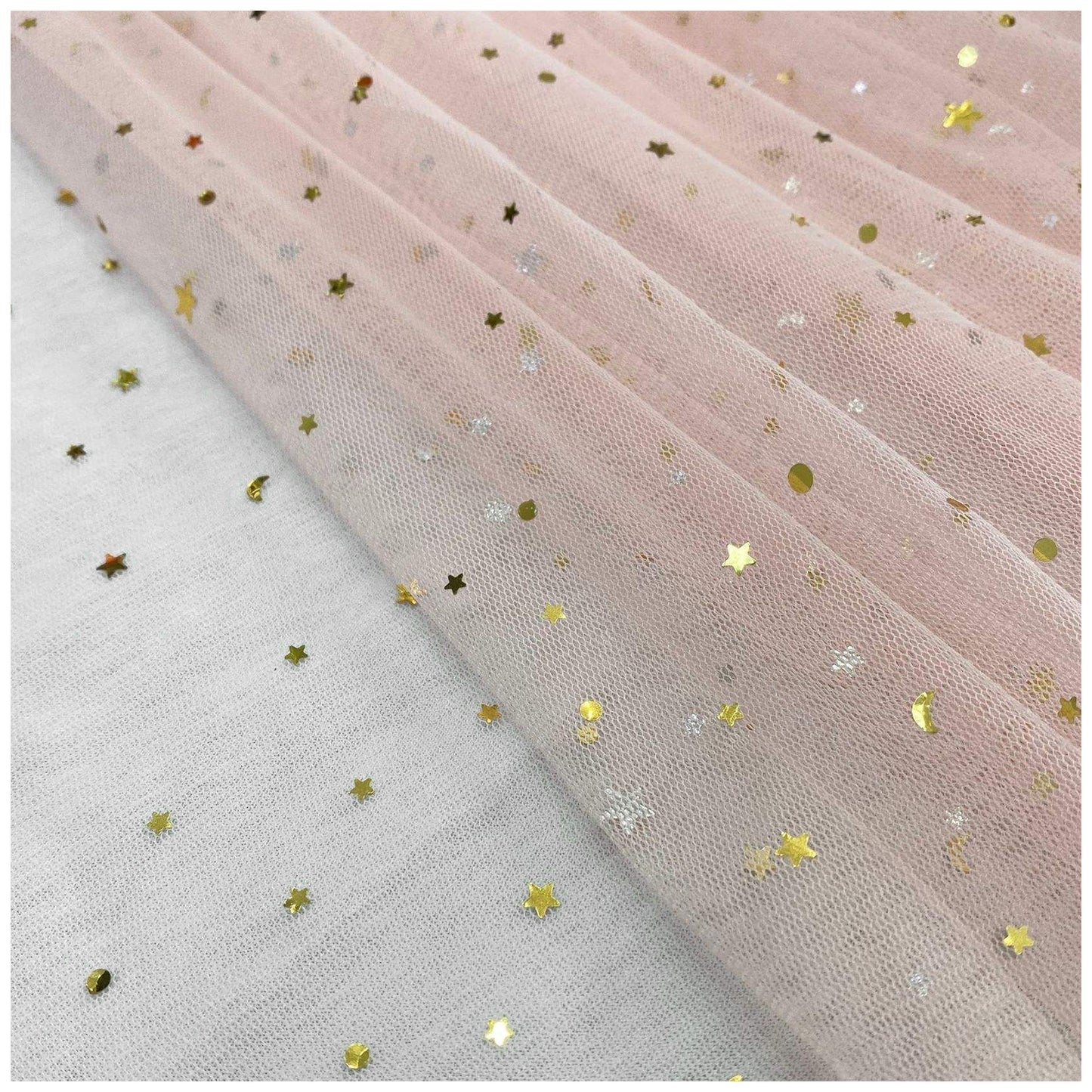 Glitter Tulle Fabric Roll With Star Moon Sequins for Tutu, Bridal Veil, Wedding Decor