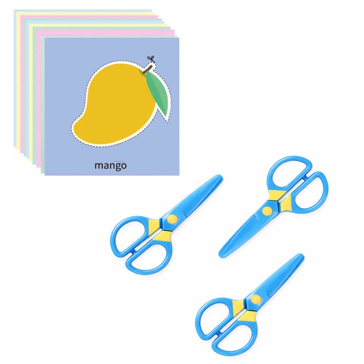 Toddler Safety Scissors Kit with 60 Sheets Craft Paper Blunt Tip Training Scissors for Kids Ages 2 to 5