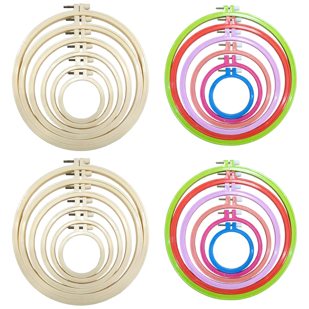 6 Piece Plastic Embroidery Hoops Set 3.74 to 10.6in Multicolor Rings for Cross Stitch Needlework and DIY Crafts