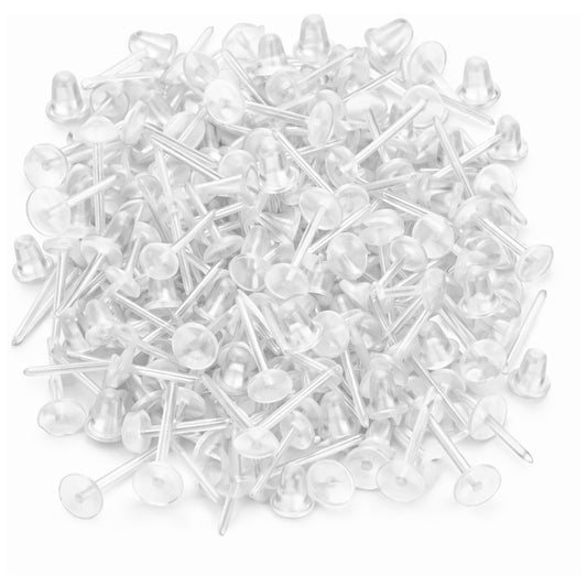 Clear Plastic Stud Earrings for Sports and Work Invisible Retainers for Sensitive Ears