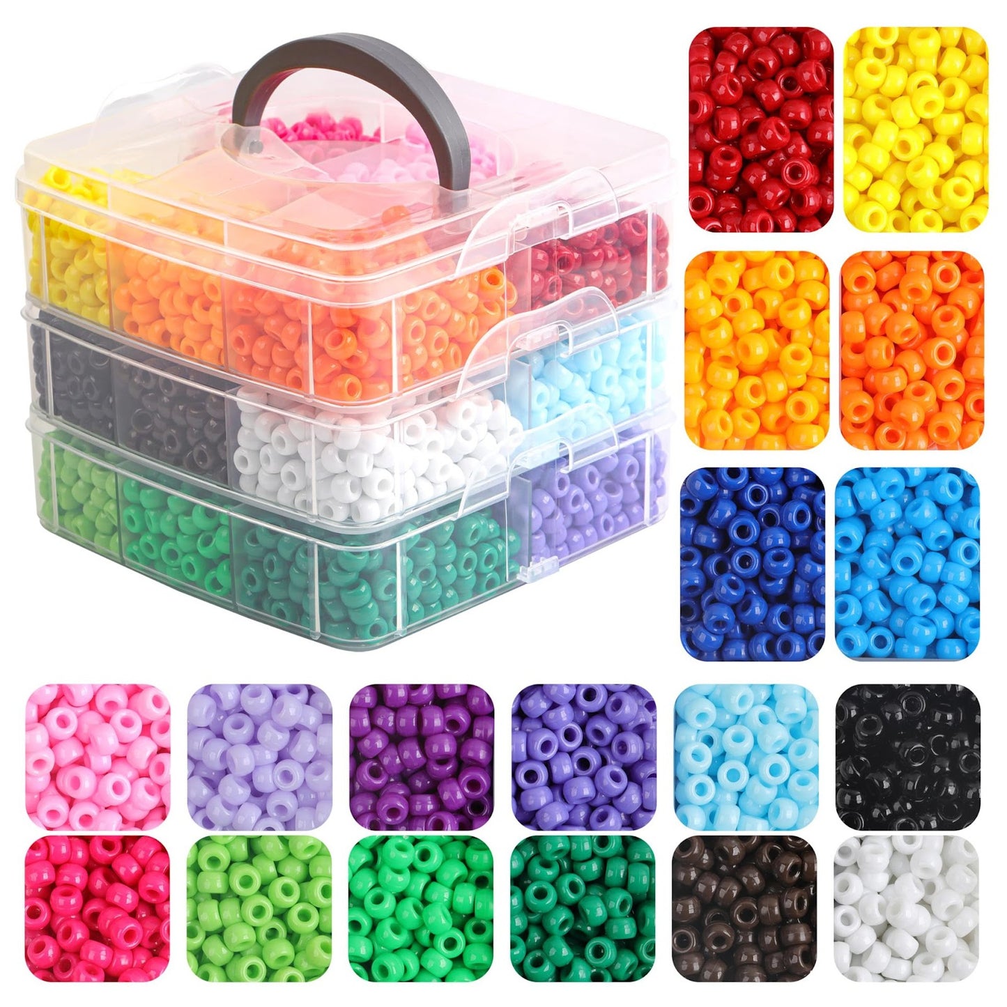 Pony Beads 6x9mm Plastic Beads for Friendship Bracelets Jewelry Making Keychains and DIY Crafts