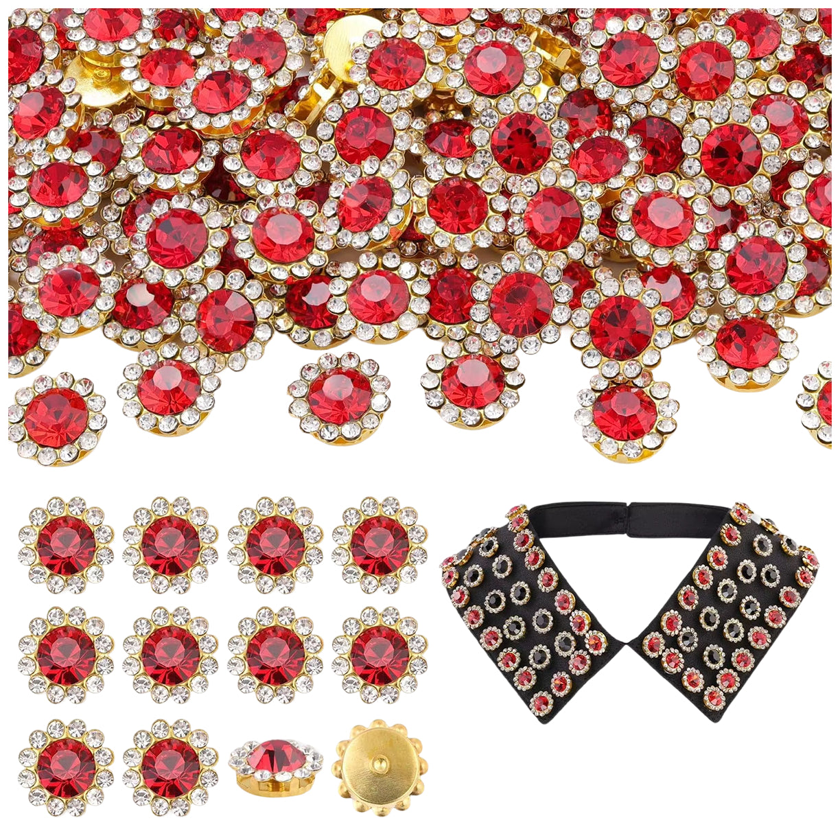 12mm Crystal Flower Sew On Rhinestones with Metal Base for Clothes and Crafts, Pack of 150