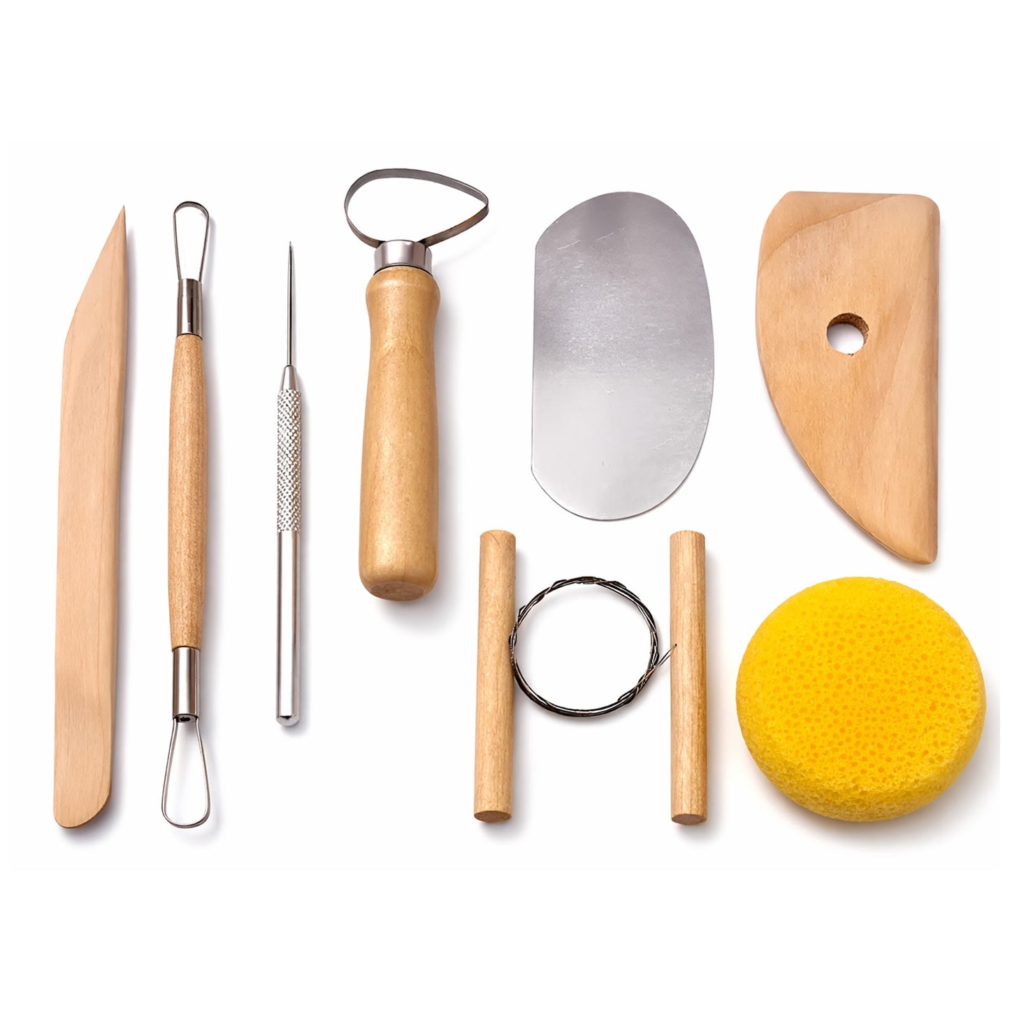 Double-Sided Pottery and Clay Sculpting Tools with Smooth Wooden Handles for Carving and Shaping