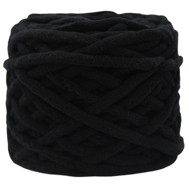 Black Super Bulky Chenille Yarn for Knitting/Crochet, #6 Weight (55 Yards)