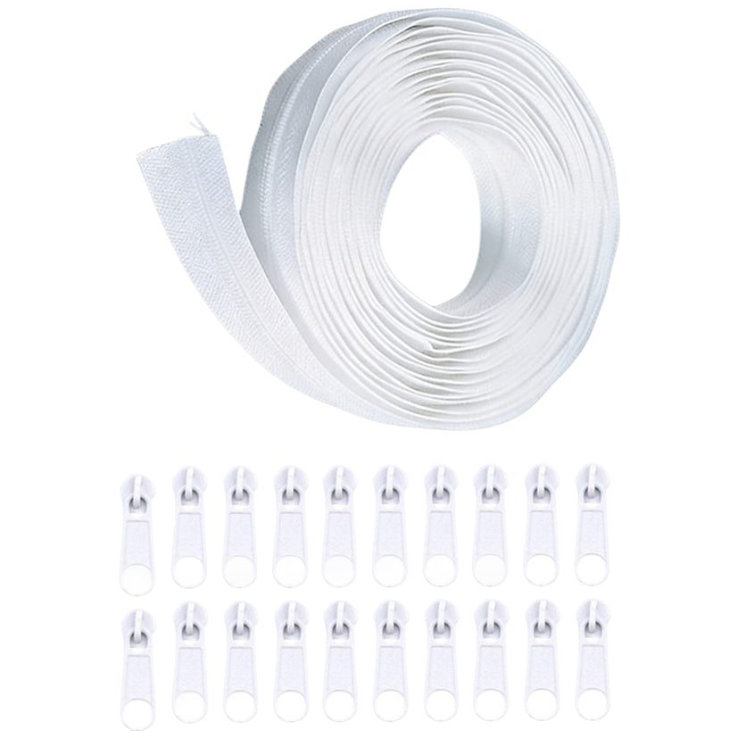 Nylon Coil Zipper 10 Yards with 20 Sliders for DIY Sewing Bags Garments and Crafts