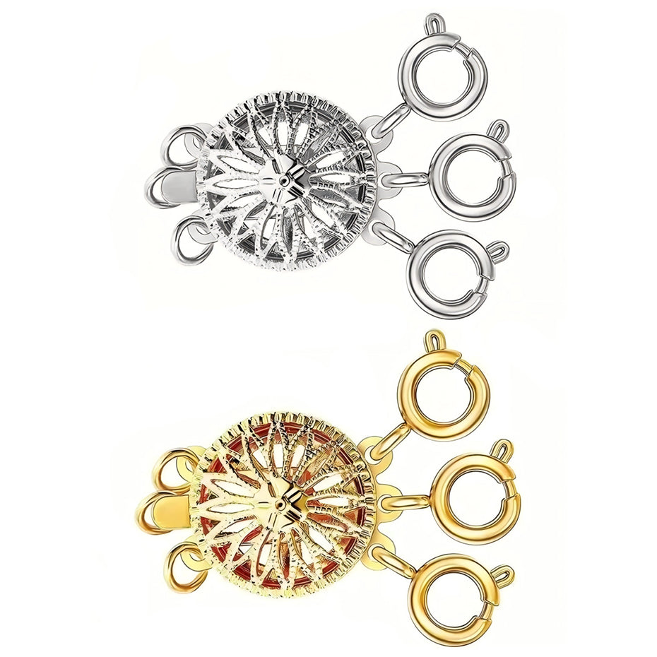 Tangle Free Necklace Layering Clasp Separator in Gold and Silver for Secure Multi Chain Jewelry Attachment