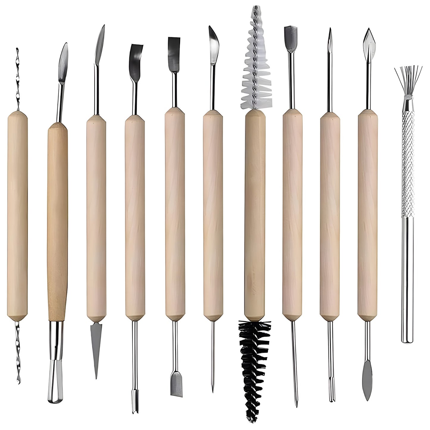 Double-Sided Pottery and Clay Sculpting Tools with Smooth Wooden Handles for Carving and Shaping