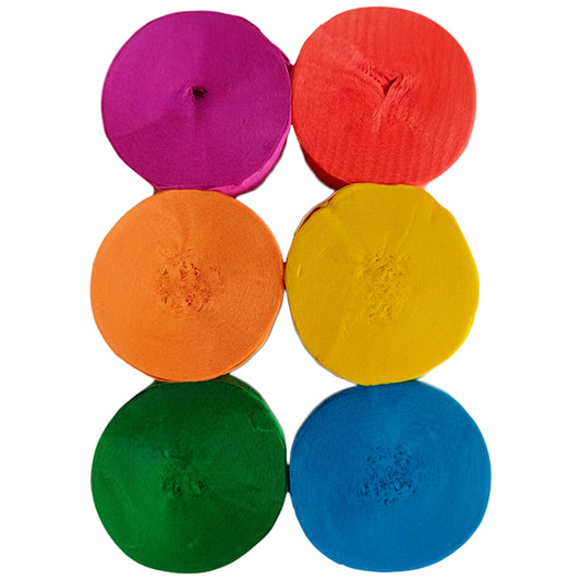 Crepe Paper Streamers 82ft Each Roll for Birthday, Wedding, and Party Decorations 1.77 Inch, Pack of 6