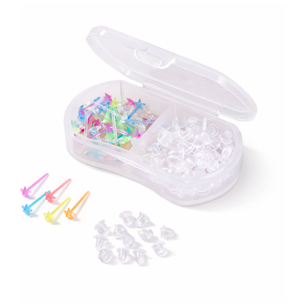 Clear Plastic Stud Earrings with Silicone Backs Transparent Posts and Storage Box for Sports Work and DIY Jewelry Making Set