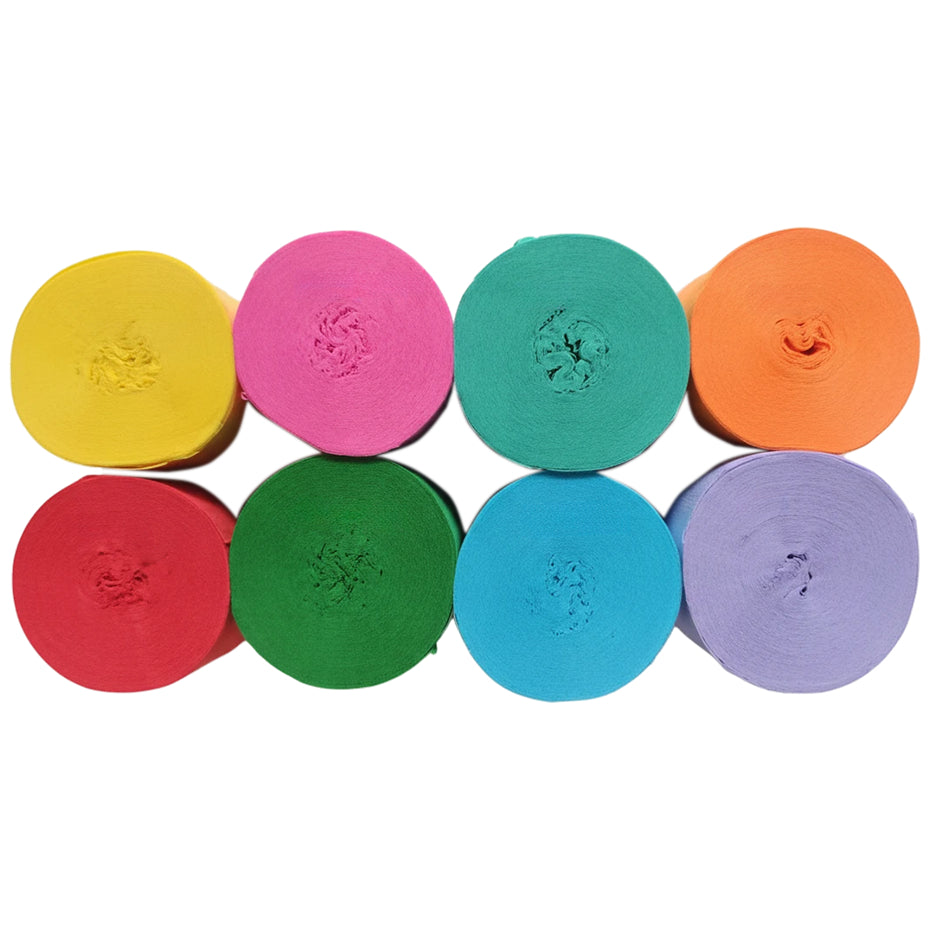 Crepe Paper Streamers 82ft Each Roll for Birthday, Wedding, and Party Decorations 1.77 Inch, Pack of 8