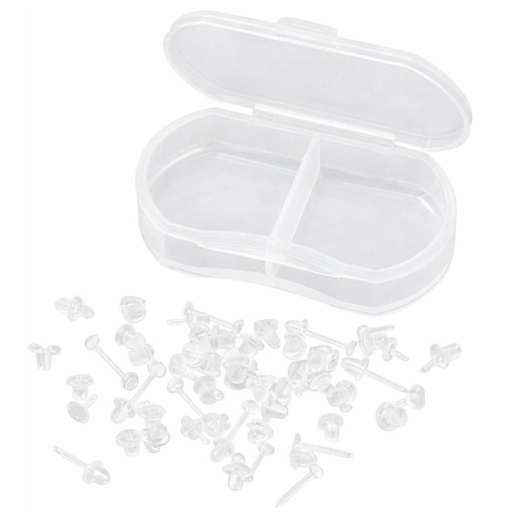 Clear Plastic Stud Earrings with Flat Silicone Backs 5mm x 12mm for Sports and DIY