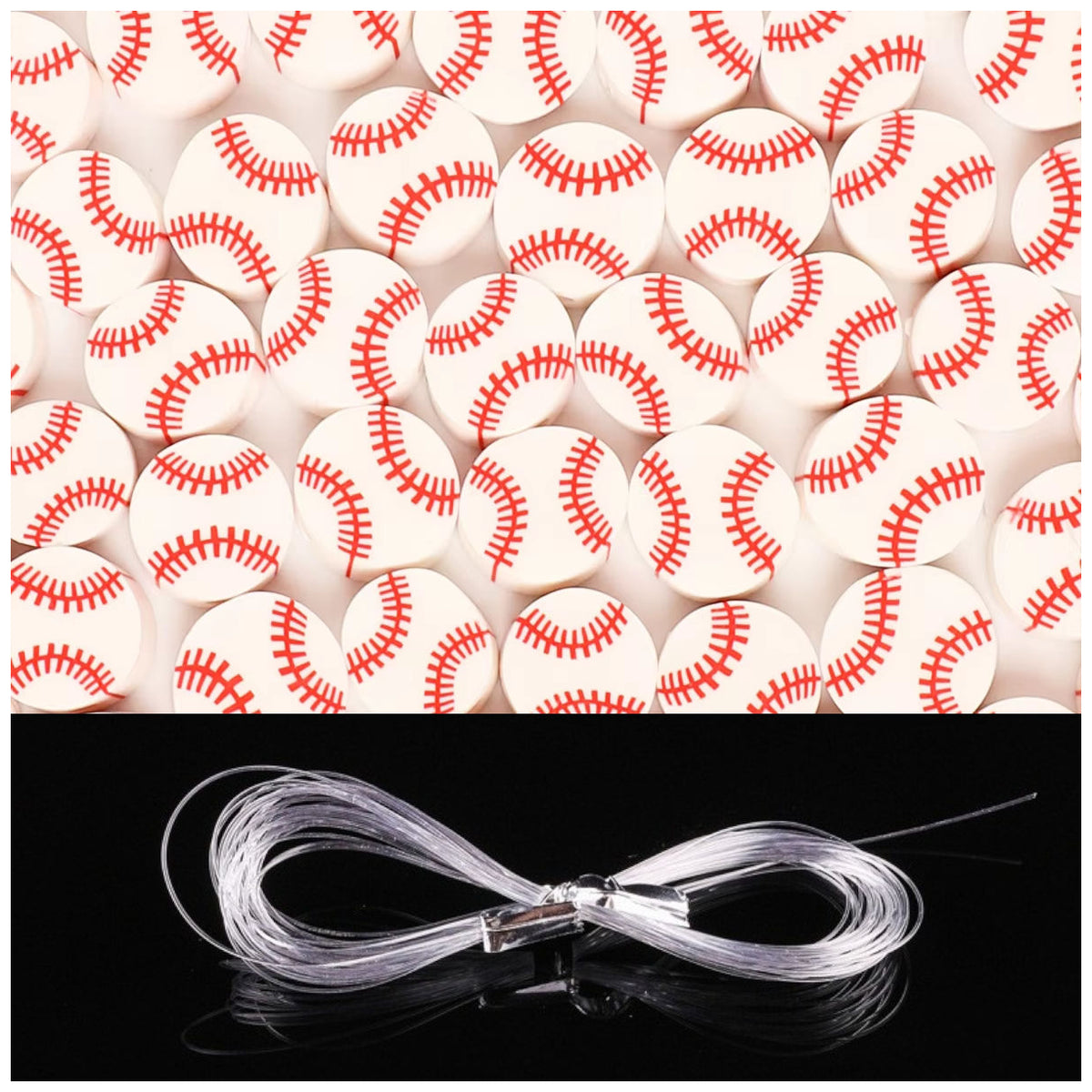 Sports Ball Polymer Clay Beads 8-11mm with Elastic String for Jewelry and DIY Crafts, Pack of 100