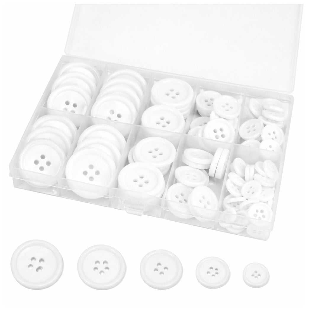 Resin Sewing Buttons 4 Hole Round Mixed Sizes with Storage Box for DIY Sewing Crafts and Decoration