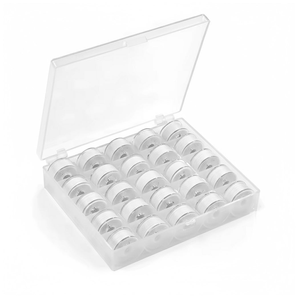 Prewound Class 15 Bobbin Thread 60WT Size A with Clear Storage Case for Sewing Machines, Pack of 25