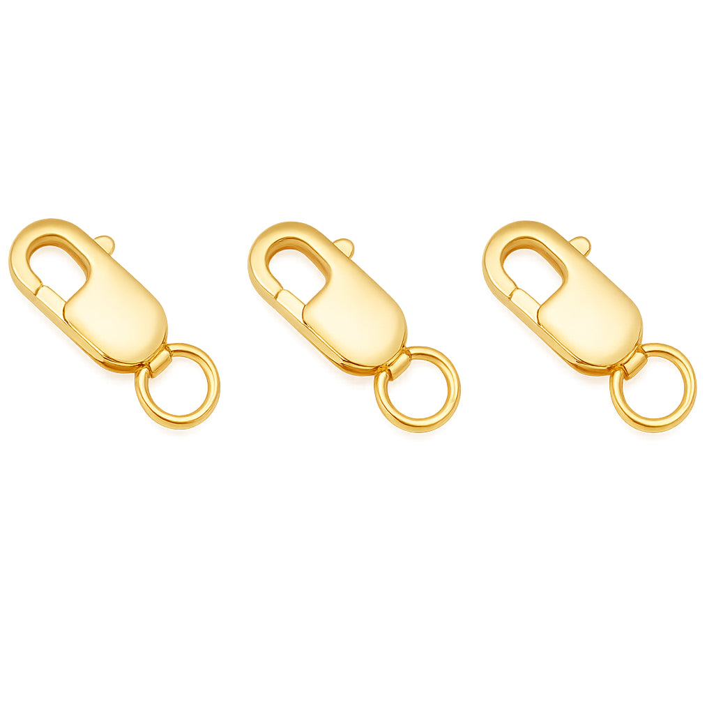 18K Gold Rectangle Lobster Claw Clasps with Jump Rings for DIY Jewelry Making, Hypoallergenic Nickel Free