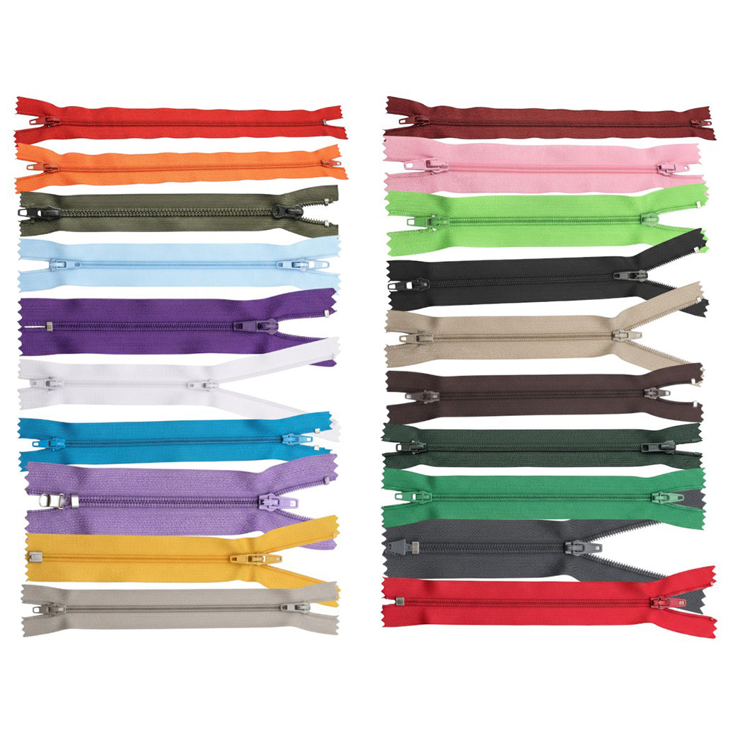 12 Inch Nylon Coil Zippers Assorted Colors for Sewing Crafts and Garments, Pack of 20