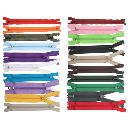 12 Inch Nylon Coil Zippers Assorted Colors for Sewing Crafts and Garments, Pack of 20