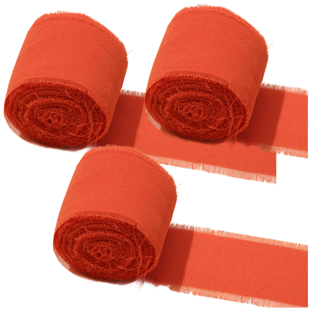 Chiffon Ribbon 1.5 Inch by 16.40yds Handmade Fringe Silk Ribbon for Gift Wrapping Wedding Bouquet and DIY Crafts, Pack of 3