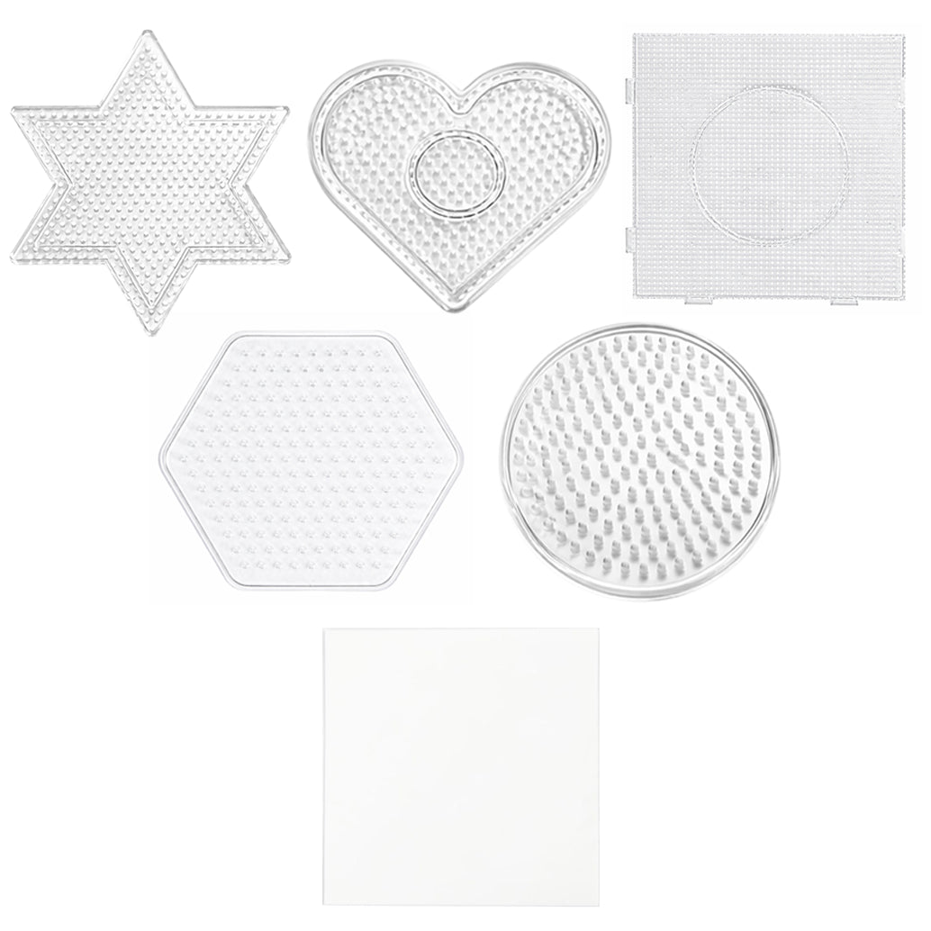 Clear Perler Beads Pegboard Basic Shapes Set with Iron Paper for Craft Projects and DIY Designs, Pack of 5