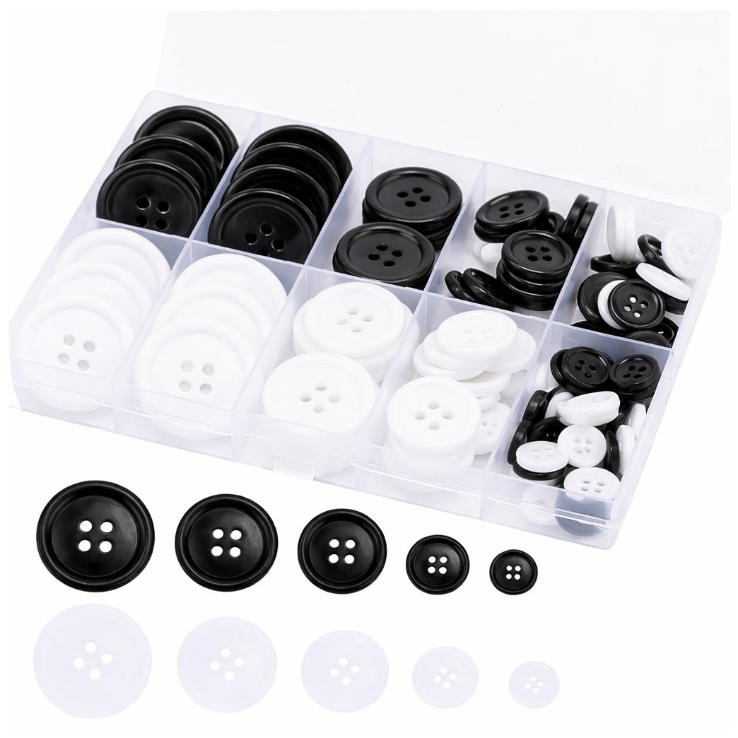 Resin Sewing Buttons 4 Hole Round Mixed Sizes with Storage Box for DIY Sewing Crafts and Decoration