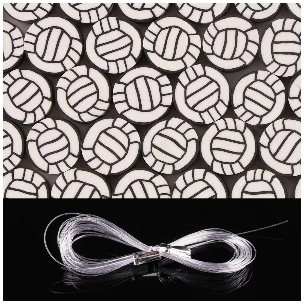 Sports Ball Polymer Clay Beads 8-11mm with Elastic String for Jewelry and DIY Crafts, Pack of 100