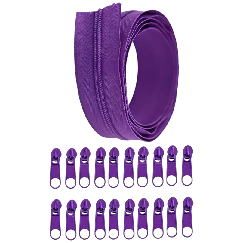 Nylon Coil Zipper 10 Yards with 20 Sliders for DIY Sewing Bags Garments and Crafts