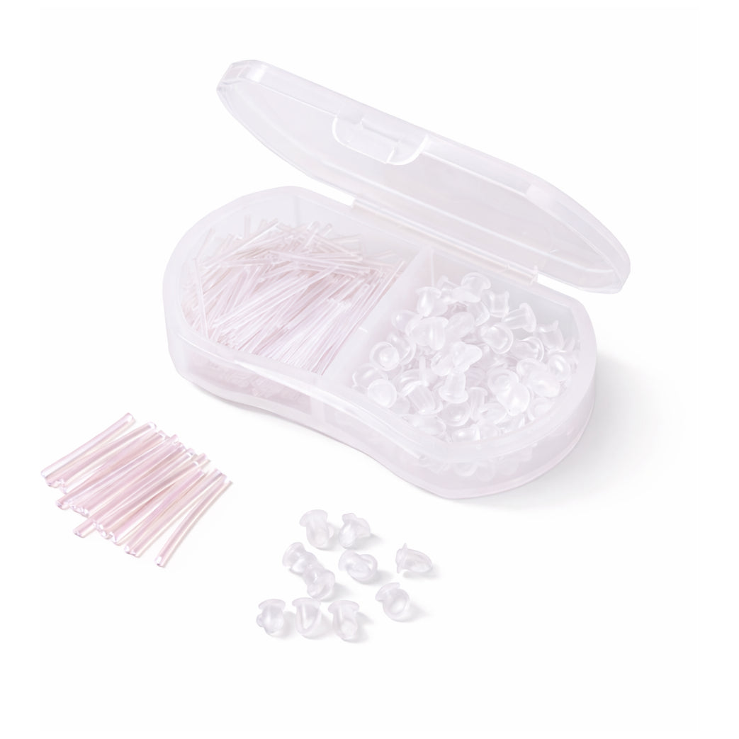 Clear Plastic Stud Earrings with Silicone Backs Transparent Posts and Storage Box for Sports Work and DIY Jewelry Making Set
