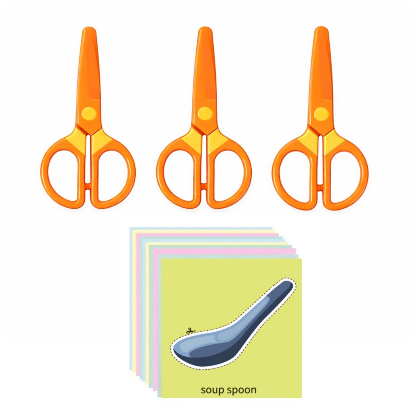 Toddler Safety Scissors Kit with 60 Sheets Craft Paper Blunt Tip Training Scissors for Kids Ages 2 to 5
