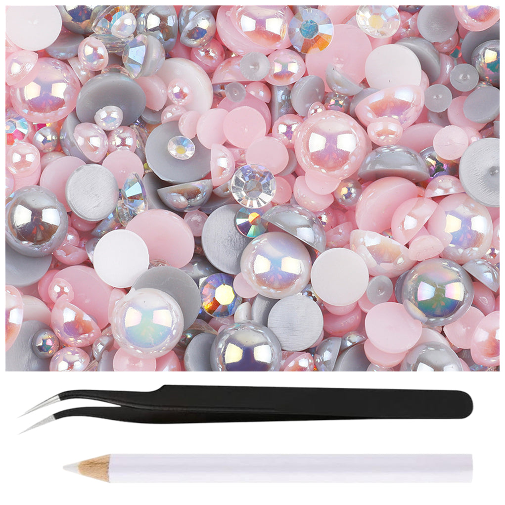 30g Mixed Flatback Rhinestones and Half Pearls for DIY Crafts Shoes Nails Tumblers Garments Bags