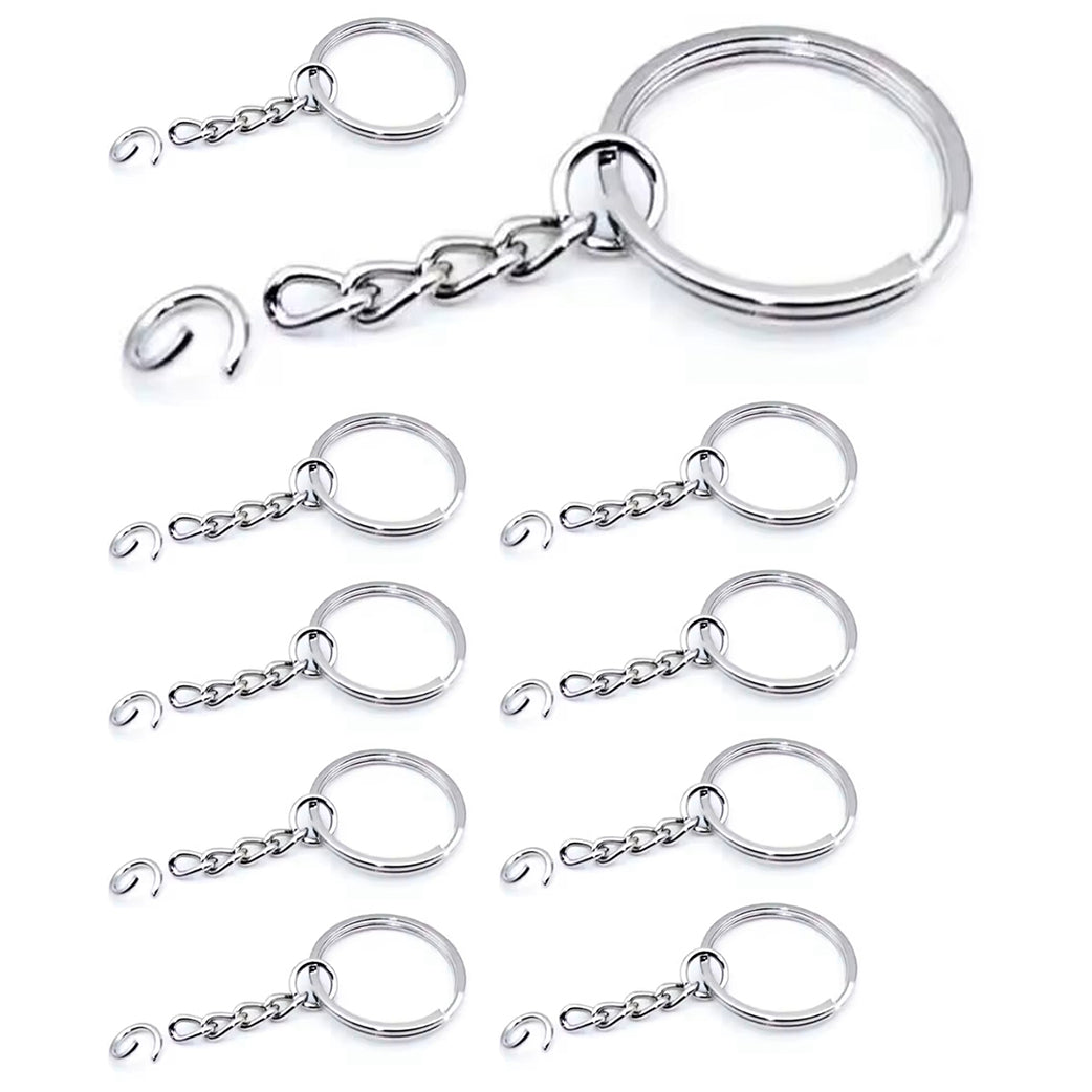 Metal Keychain Split Rings 25mm with Chain and Open Jump Rings for DIY Crafts