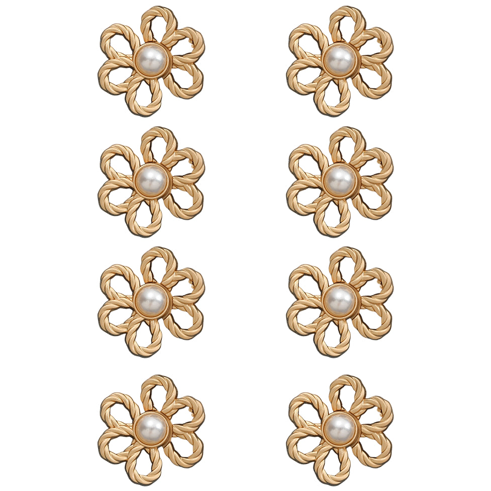 Adjustable No-Sew Flower Jean Buttons for Waist Tightening on Pants, Skirts and Clothing, Pack of 8