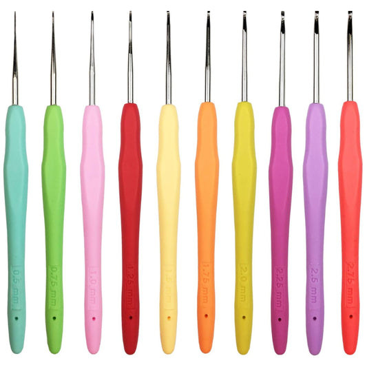 Engraved Lace Crochet Hooks with Ergonomic Handles for Small Projects, Pack of 10