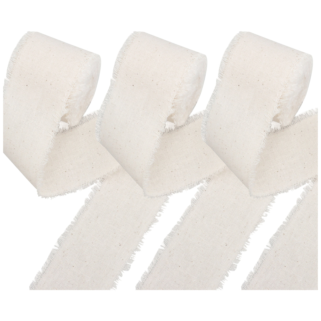 1.5 Inch Cotton Frayed Fabric Ribbon 15 Yards for Crafts and Wedding Decorations, Pack of 3