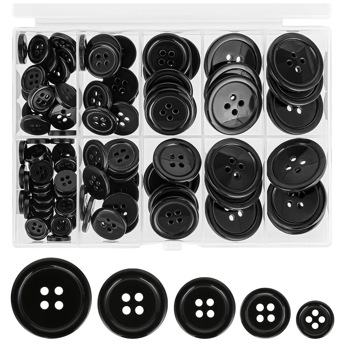 Resin Sewing Buttons 4 Hole Round Mixed Sizes with Storage Box for DIY Sewing Crafts and Decoration
