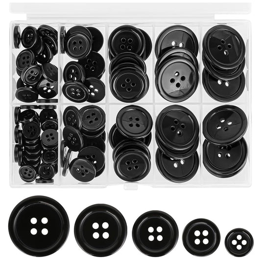 Resin Sewing Buttons 4 Hole Round Mixed Sizes with Storage Box for DIY Sewing Crafts and Decoration